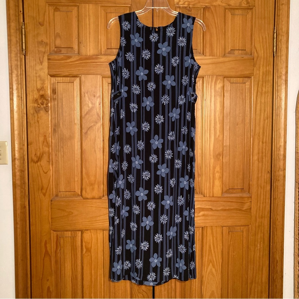 NWOT Sag Harbor Vintage 80s 90s Sleeveless Maxi Dress Black Blue Size M Medium